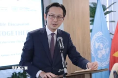 Đại sứ, Trưởng Phái đoàn Thường trực Việt Nam tại Liên hợp quốc Đỗ Hùng Việt. (Ảnh: Thanh Tuấn/TTXVN)