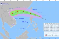 Vị trí tâm bão Ragasa và đường đi dự báo của bão. (Nguồn: Trung tâm Dự báo Khí tượng Thủy văn Quốc gia)