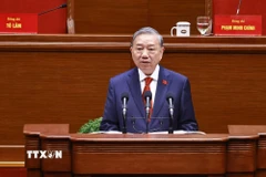 Tổng Bí thư Tô Lâm thay mặt Ban Chấp hành Trung ương Đảng khóa XIV phát biểu ý kiến. (Ảnh: TTXVN)