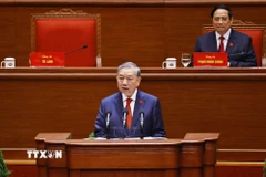 Tổng Bí thư Tô Lâm thay mặt Ban Chấp hành Trung ương Đảng khóa XIV phát biểu ý kiến. (Ảnh: TTXVN)