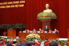 Ủy viên Bộ Chính trị, Chủ tịch nước Lương Cường điều hành Phiên khai mạc Hội nghị lần thứ 11 Ban Chấp hành Trung ương Đảng khóa XIII. (Ảnh: TTXVN)