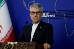 Người phát ngôn Bộ Ngoại giao Iran Esmaeil Baqaei phát biểu tại cuộc họp báo ở Tehran. (Ảnh: IRNA/TTXVN)