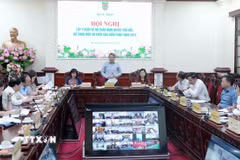 Hội nghị lấy ý kiến về dự thảo Nghị quyết sửa đổi, bổ sung một số điều của Hiến pháp năm 2013 của Bộ Tư pháp. (Ảnh: Phạm Kiên/TTXVN)