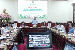 Hội nghị lấy ý kiến về dự thảo Nghị quyết sửa đổi, bổ sung một số điều của Hiến pháp năm 2013 của Bộ Tư pháp. (Ảnh: Phạm Kiên/TTXVN)