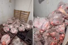 Thịt lợn nghi nhiễm bệnh bốc mùi hôi được cấp đông để chuẩn bị tuồn ra thị trường tiêu thụ. (Ảnh: Công an Đồng Nai)