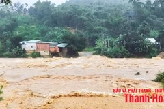 Nước suối khu vực bản Khằm 2, xã Trung Lý dâng cao, chảy xiết. (Nguồn: Báo Thanh Hóa)