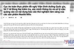 Bộ Y tế vào cuộc vụ quảng cáo Nestlé Milo liên quan Viện Dinh dưỡng