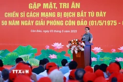 Thủ tướng Phạm Minh Chính phát biểu, tri ân chiến sỹ cách mạng bị địch bắt, tù đày. (Ảnh: Dương Giang/TTXVN)