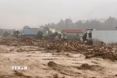 Lũ quét tàn phá bản Chít, xã Mường Than. (Ảnh: TTXVN phát)