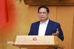 Thủ tướng Phạm Minh Chính chủ trì phiên họp Chính phủ thường kỳ tháng 5 năm 2025. (Ảnh: Dương Giang/TTXVN)