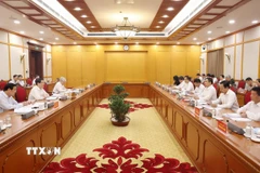 Ủy viên Bộ Chính trị, Chủ tịch nước Lương Cường chủ trì cuộc họp Bộ Chính trị với Ban Thường vụ Tỉnh ủy Điện Biên. (Ảnh: Lâm Khánh/TTXVN)