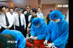 Thủ tướng Lê Minh Hưng kiểm tra công tác tìm kiếm, quy tập hài cốt liệt sỹ tại Công viên Lê Thị Riêng, phường Hòa Hưng, Thành phố Hồ Chí Minh. (Ảnh: Dương Giang/TTXVN)