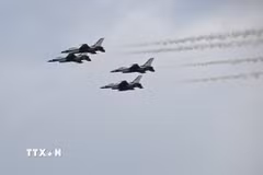 Máy bay Thunderbirds F-16 của Mỹ tại Arlington, Virginia. (Ảnh: THX/TTXVN phát)