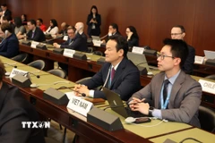 Đoàn Việt Nam tham dự phiên họp cấp cao của Hội nghị giải trừ quân bị tại thành phố Geneva. (Ảnh: Anh Hiển/TTXVN)