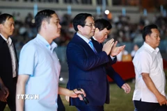Thủ tướng Phạm Minh Chính đến dự lễ khai mạc Lễ hội Hoa Ban năm 2026. (Ảnh: Dương Giang/TTXVN)