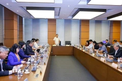 Đoàn đại biểu Quốc hội các tỉnh Đồng Tháp và Quảng Ngãi thảo luận ở tổ. (Ảnh: Doãn Tấn/TTXVN)