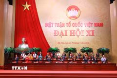 Đoàn Chủ tịch điều hành Đại hội. (Ảnh: Văn Điệp/TTXVN)