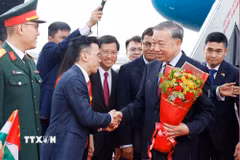 Lễ đón Tổng Bí thư, Chủ tịch nước Tô Lâm tại Sân bay quân sự Palam, Thủ đô New Delhi. (Ảnh: Thống Nhất/TTXVN)