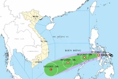 Dự báo hướng di chuyển của áp thấp nhiệt đới. (Nguồn: Trung tâm Dự báo Khí tượng Thủy văn Quốc gia)