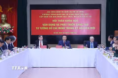 Hội thảo khoa với chủ đề: "Vận dụng và phát triển sáng tạo tư tưởng Hồ Chí Minh trong kỷ nguyên mới." (Ảnh: Văn Điệp/TTXVN)