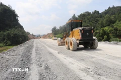 Các đơn vị huy động máy móc đẩy nhanh tiến độ dự án. (Ảnh: Chu Hiệu/TTXVN)