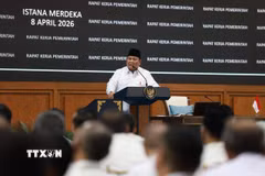 Tổng thống Indonesia Prabowo Subianto phát biểu tại sự kiện. (Ảnh: Minh Thái/TTXVN)