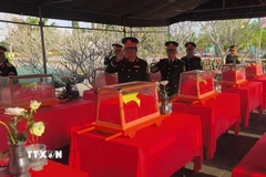 Đại biểu bày tỏ lòng thành kính trước anh linh anh hùng liệt sỹ. (Ảnh: Huỳnh Phúc Hậu/TTXVN)