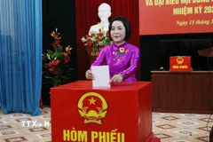 Phó Chủ tịch Quốc hội Nguyễn Thị Thanh bỏ phiếu tại Khu vực bỏ phiếu số 27, phường Hoa Lư, tỉnh Ninh Bình. (Ảnh: Hải Yến/TTXVN)