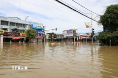 Khu vực ngập úng phường Tân Thịnh (tỉnh Thái Nguyên). (Ảnh: Nhật Anh/TTXVN)