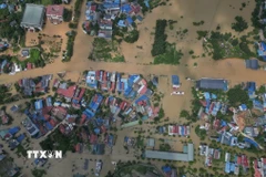 Khu vực ngập úng phường Tân Thịnh (tỉnh Thái Nguyên). (Ảnh: Minh Quyết/TTXVN)