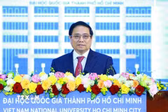 Thủ tướng Phạm Minh Chính phát biểu tại Lễ kỷ niệm 30 năm thành lập Đại học Quốc gia Thành phố Hồ Chí Minh. (Ảnh: Dương Giang/TTXVN)