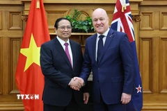 Thủ tướng Phạm Minh Chính và Thủ tướng New Zealand Christopher Luxon tại Hà Nội chiều 26/2/2025. (Ảnh: Dương Giang/TTXVN)