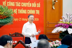 Tổng Bí thư, Chủ tịch nước Tô Lâm phát biểu tại Phiên họp chuyên đề về công tác chuyển đổi số trong hệ thống chính trị. (Ảnh: Thống Nhất/TTXVN)