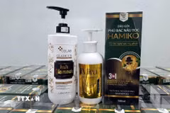 Sản phẩm mỹ phẩm giả do cơ sở của Vũ Thị Thu Hà sản xuất. (Ảnh: TTXVN phát)