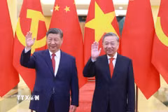 Chiều 14/4/2025, tại Trụ sở Trung ương Đảng, Tổng Bí thư Tô Lâm hội đàm với Tổng Bí thư, Chủ tịch nước Trung Quốc Tập Cận Bình thăm cấp Nhà nước tới Việt Nam. (Ảnh: Thống Nhất/TTXVN)