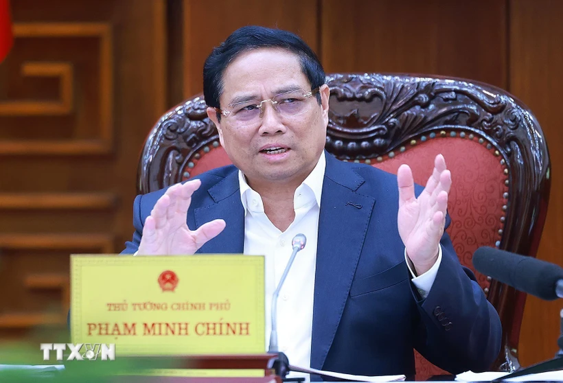 Thủ tướng Phạm Minh Chính chủ trì Phiên họp lần thứ năm của Ban Chỉ đạo tinh gọn bộ máy của Chính phủ. (Ảnh: Dương Giang/TTXVN)