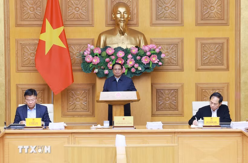 Thủ tướng Phạm Minh Chính chủ trì Phiên họp thứ tư của Ban Chỉ đạo rà soát, xử lý vướng mắc trong hệ thống văn bản quy phạm pháp luật. (Ảnh: Dương Giang/TTXVN)