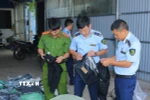 Lực lượng chức năng kiểm tra các sản phẩm may mặc giả mạo các nhãn hàng lớn. (Ảnh: Đức Phương/TTXVN)