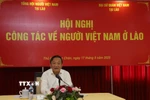 Đại sứ Việt Nam tại Lào Nguyễn Minh Tâm phát biểu chỉ đạo tại Hội nghị. (Ảnh: Xuân Tú/TTXVN)