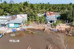 Hiện trường điểm sạt lở bờ sông ở xã Nhơn Mỹ, thành phố Cần Thơ xảy ra vào tháng 4/2026. (Ảnh: Thanh Liêm/TTXVN)