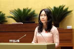 Bộ trưởng Bộ Văn hóa, Thể thao và Du lịch Lâm Thị Phương Thanh trình bày Tờ trình về dự thảo Nghị quyết của Quốc hội về một số cơ chế, chính sách đột phá phát triển văn hoá Việt Nam. (Ảnh: An Đăng/TTXVN)