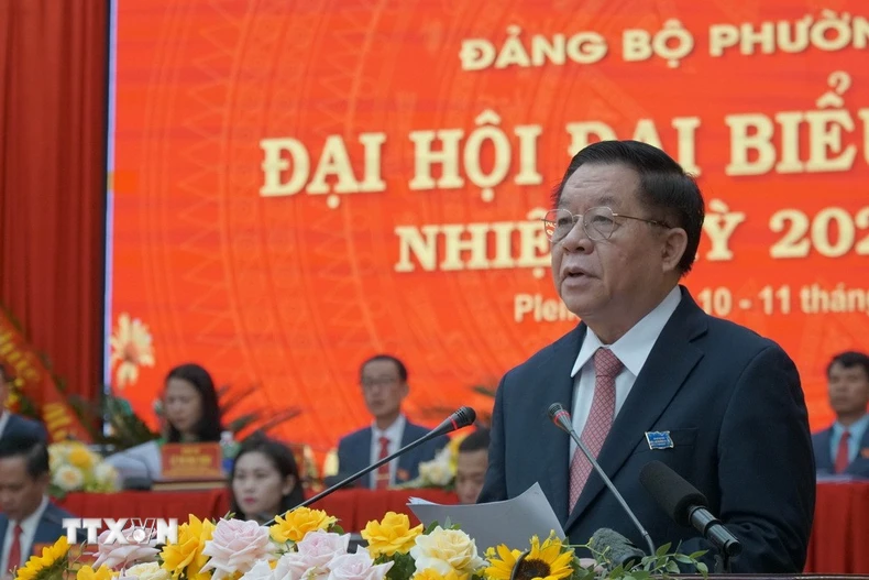 Ông Nguyễn Trọng Nghĩa, Ủy viên Bộ Chính trị, Bí thư Trung ương Đảng, Trưởng ban Tuyên giáo và Dân vận Trung ương, phát biểu chỉ đạo Đại hội. (Ảnh: Hoài Nam/TTXVN)