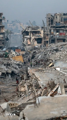 Cảnh đổ nát do xung đột tại Dải Gaza, ngày 27/11/2025. (Ảnh: THX/TTXVN)