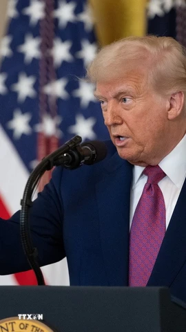 Tổng thống Mỹ Donald Trump phát biểu tại Nhà Trắng, Washington, D.C. (Ảnh: THX/TTXVN)