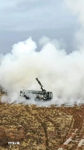 Tên lửa Iskander-K của Nga được phóng thử trong cuộc tập trận Grom-2022 tại một địa điểm không xác định ở Nga. (Ảnh: AFP/TTXVN)