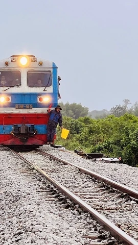 Tàu Bắc-Nam chạy qua tỉnh Quảng Trị hồi tháng 10 năm ngoái. (Ảnh: Nguyên Linh/TTXVN)