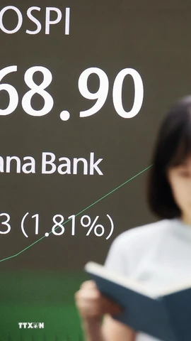 Bảng chỉ số chứng khoán tại Seoul (Hàn Quốc). (Ảnh: Yonhap/TTXVN)