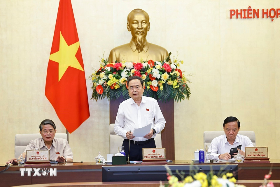 Chủ tịch Quốc hội Trần Thanh Mẫn phát biểu bế mạc Phiên họp. (Ảnh: Doãn Tấn/TTXVN)