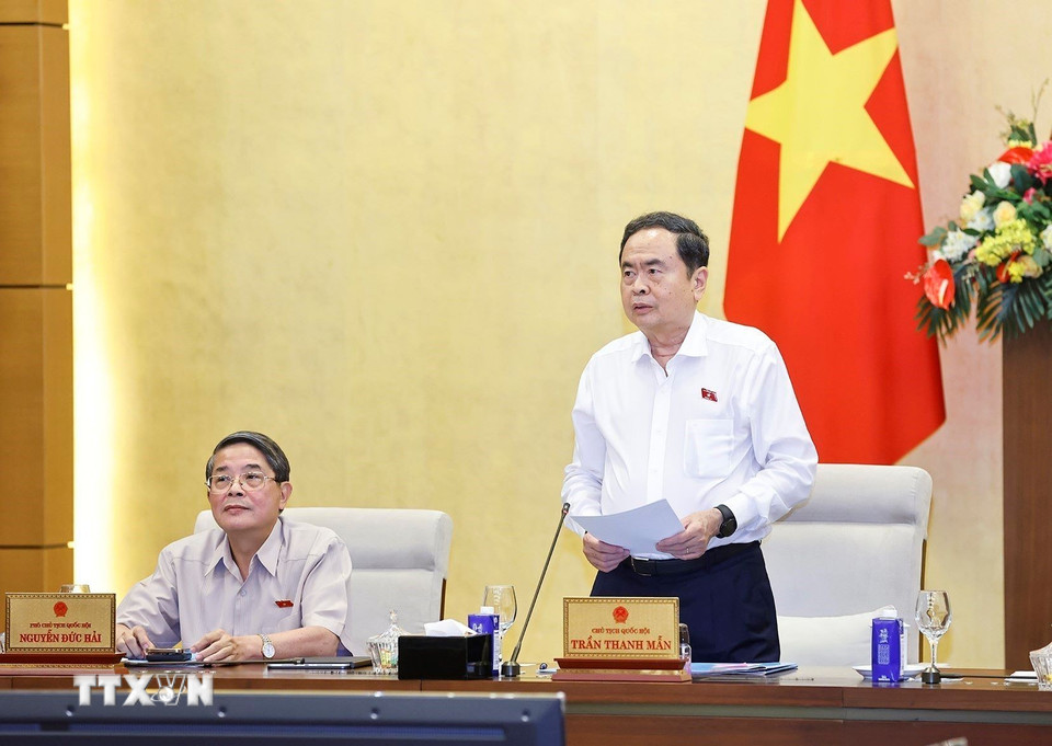 Chủ tịch Quốc hội Trần Thanh Mẫn phát biểu bế mạc Phiên họp. (Ảnh: Doãn Tấn/TTXVN)