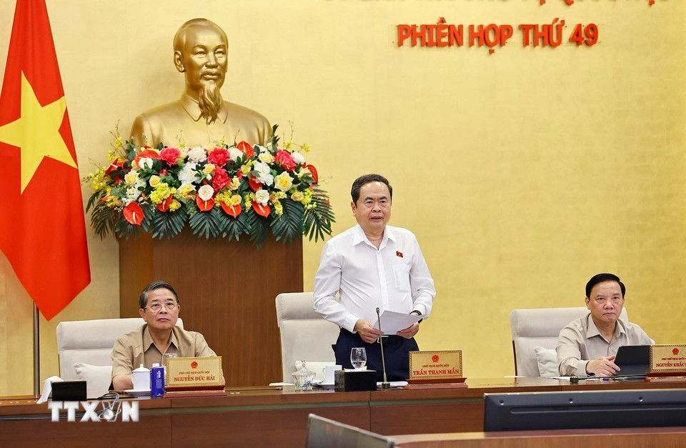 Chủ tịch Quốc hội Trần Thanh Mẫn phát biểu khai mạc phiên họp. (Ảnh: Doãn Tấn/TTXVN)